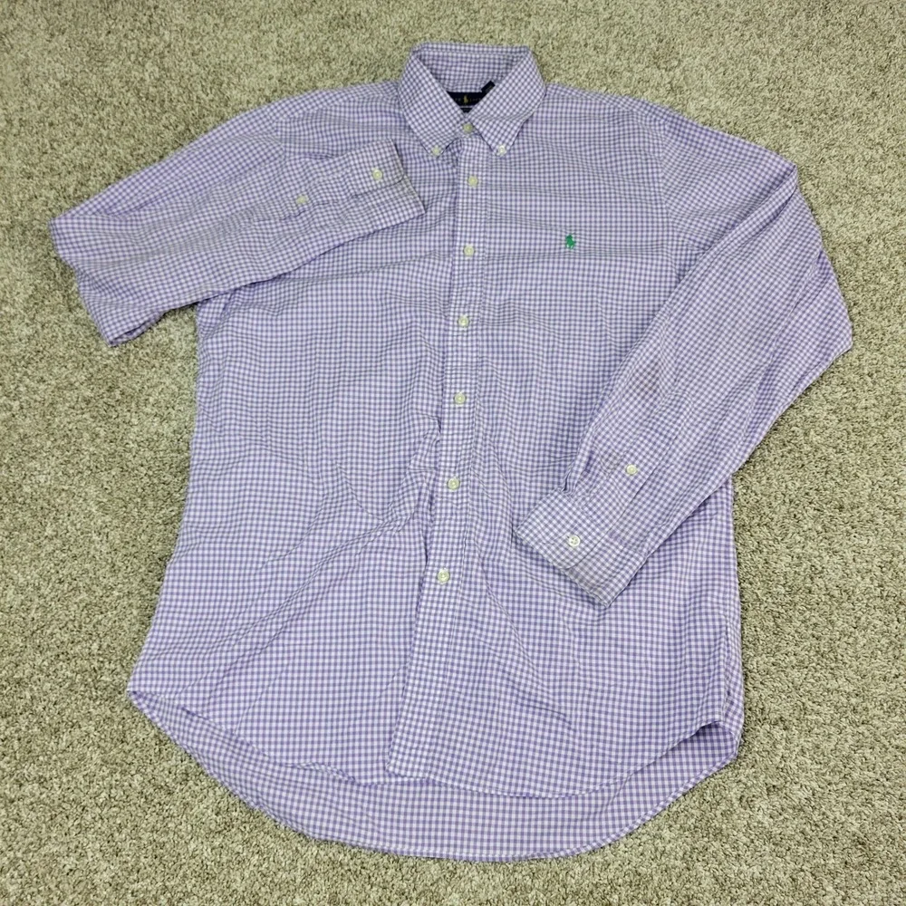 Ralph Lauren Classic Fit Mens Medium Purple Gingham Check Pony Performance